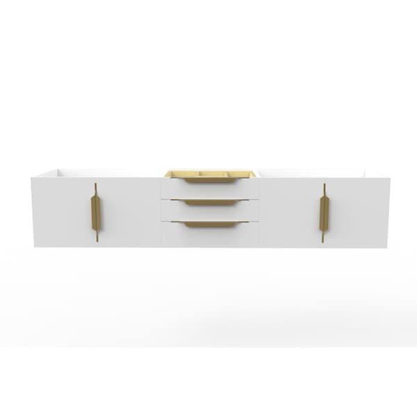 Castello Usa Alpine 72" Wall Mounted White Vanity Base with Gold Handles CB-MC-72W-GLD-VBO - main